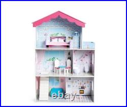 Wooden Dolls House Kids Pretend Play Tall Mansion Furniture Toy Set 3 Storey