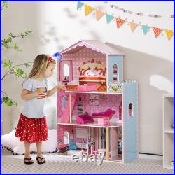 Wooden Dolls House Large 3-Storey Dollhouse with Simulated Rooms DIY Playhouse