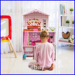 Wooden Dolls House Large 3-Storey Dollhouse with Simulated Rooms DIY Playhouse