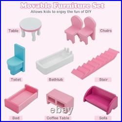 Wooden Dolls House Large 3-Storey Dollhouse with Simulated Rooms DIY Playhouse