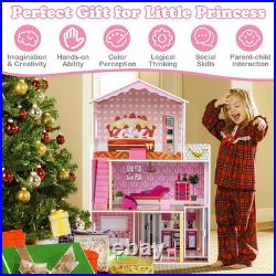 Wooden Dolls House Large 3-Storey Dollhouse with Simulated Rooms DIY Playhouse