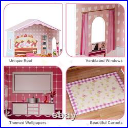Wooden Dolls House Large 3-Storey Dollhouse with Simulated Rooms DIY Playhouse