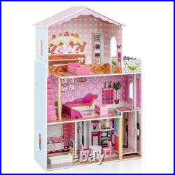 Wooden Dolls House Large 3-Storey Dollhouse with Simulated Rooms DIY Playhouse