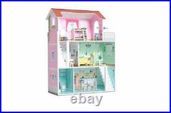 Wooden Dolls House, Large Three Level Dollhouse, Kids, Includes 20 pcs Furniture