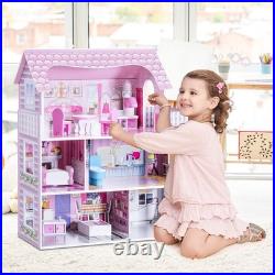 Wooden Dolls House Playset with Furniture and Accessories