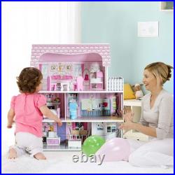 Wooden Dolls House Playset with Furniture and Accessories