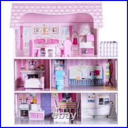 Wooden Dolls House Playset with Furniture and Accessories