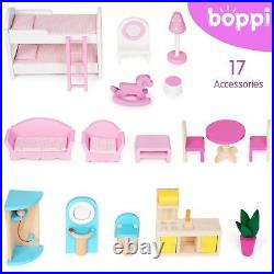 Wooden Dolls House Toy 3 Storey Town Mansion + Furniture Accessories boppi