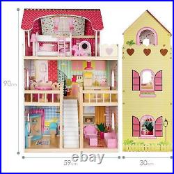 Wooden Dolls House Toy 3 Storey Town Mansion + Furniture Accessories boppi