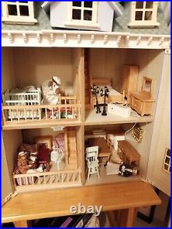 Wooden Dolls House With Furniture And Dolls