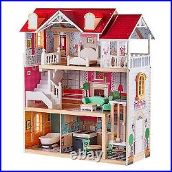 Wooden Dolls House for Girls, Large Dollhouse Toy for Kids