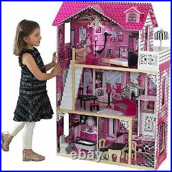 Wooden Dolls House with Furniture and Accessories Included 3 Storey Play Set New