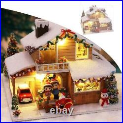 Wooden Eve Miniature Dollhouse LED Light Building Doll House Toys for Girls