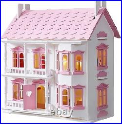 Wooden Kids 3 Storey Doll House With Furniture Accessories Mansion Playhouse Toy