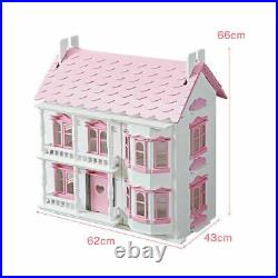 Wooden Kids 3 Storey Doll House With Furniture Accessories Mansion Playhouse Toy