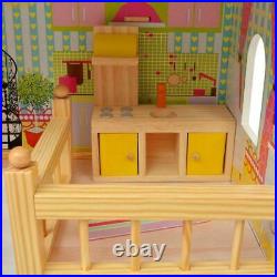 Wooden Kids 3 Storey Doll House With Furniture Accessories Mansion Playhouse Toy