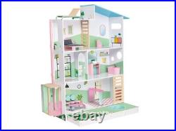 Wooden Kids 3 Storey Doll House With Furniture Accessories Terrace and Garden