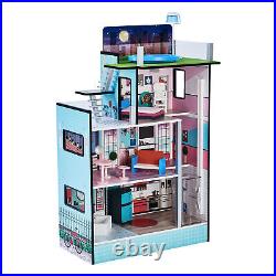 Wooden Kids 4 Storey Doll House With Furniture Accessories Mansion Playhouse Toy