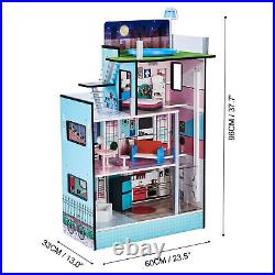 Wooden Kids 4 Storey Doll House With Furniture Accessories Mansion Playhouse Toy