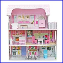 Wooden Kids Doll House All in 1 With Furniture & Staircase Best Dolls Role Play