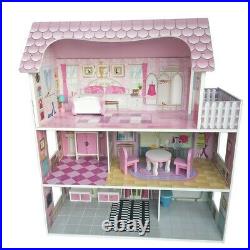 Wooden Kids Doll House All in 1 With Furniture & Staircase Best Dolls Role Play