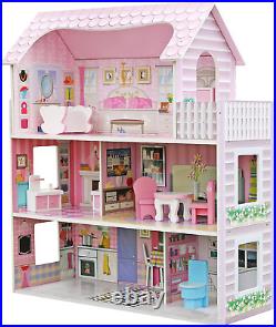 Wooden Kids Doll House All in 1 With Furniture & Staircase Perfect Birthday Des