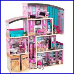 Wooden Mansion Doll House Miniature Girls Toy With Lights Sound Accessories Gift