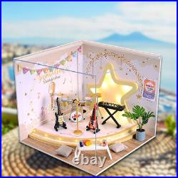 Wooden Miniature 112 Dollhouse LED Light Music Room for Girls Gift Toy