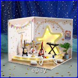 Wooden Miniature 112 Dollhouse LED Light Music Room for Girls Gift Toy