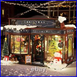 Wooden Miniature Dollhouse GiftsChristmas Snowy Night Miniature Kit With Lights