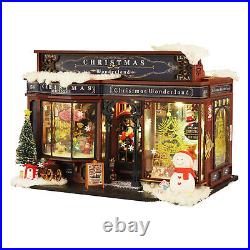 Wooden Miniature Dollhouse GiftsChristmas Snowy Night Miniature Kit With Lights