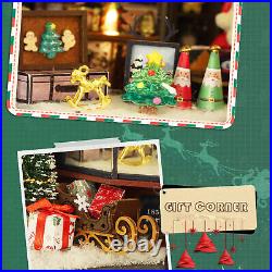 Wooden Miniature Dollhouse GiftsChristmas Snowy Night Miniature Kit With Lights