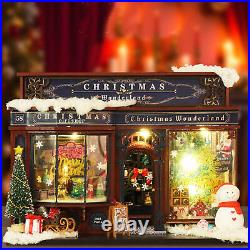 Wooden Miniature Dollhouse GiftsChristmas Snowy Night Miniature Kit With Lights