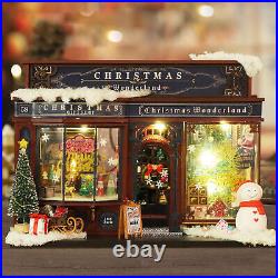 Wooden Miniature Dollhouse GiftsChristmas Snowy Night Miniature Kit With Lights