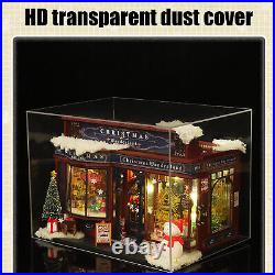 Wooden Miniature Dollhouse GiftsChristmas Snowy Night Miniature Kit With Lights