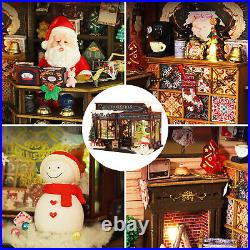 Wooden Miniature Dollhouse GiftsChristmas Snowy Night Miniature Kit With Lights