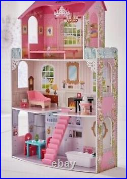 Wooden Pretend Pink Country Manor Dolls House play set for ages 3+