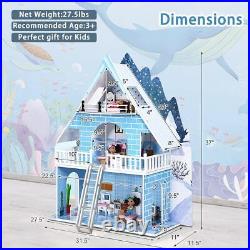 Wooden Snowhouse Kid 3 Storey Doll House With 15PC Furniture Playhouse Toy Doll
