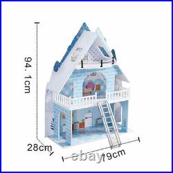 Wooden Snowhouse Kid 3 Storey Doll House With 15PC Furniture Playhouse Toy Doll