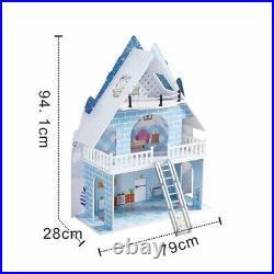 Wooden Snowhouse Kid 3 Storey Doll House With 15PC Furniture Playhouse Toy Doll