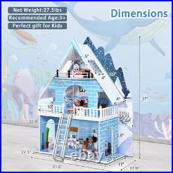 Wooden Snowhouse Kid 3 Storey Doll House With 15PC Furniture Playhouse Toy Doll