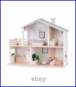 Wooden Two Level Doll House with Beautifully Decorated Furniture Ideal Kids Gift