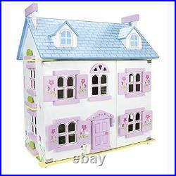 Wooden White Villa Dolls House With 30 Pieces Of Furniture + 4 Dolls Leomark