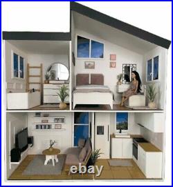 Wooden doll house 16 scale Barbie type doll