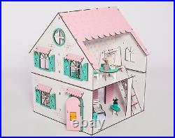 Wooden doll house, wood mini furniture set, toy house for kids, DIY doll