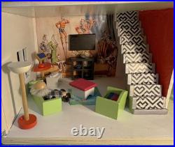 Wooden dolls house fully decorated furnished, family bespoke, super Xmas present